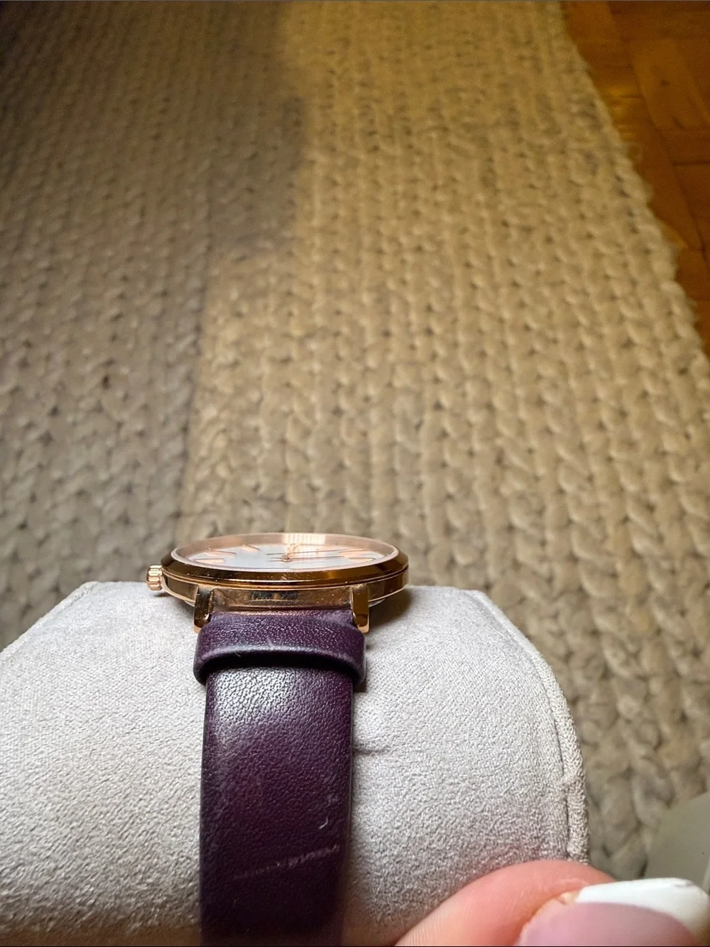 Michael Kors Purple Leather Strap Watch with Rose Gold Case and White Dial